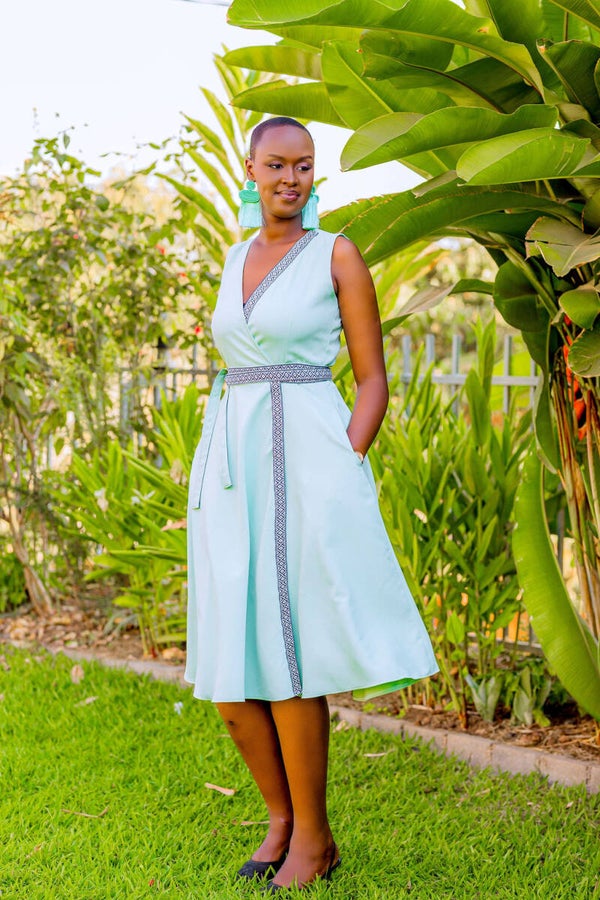 Robe Cache-Cœur Bleue Azur Inspiration Migongo- Nouvelle Collection