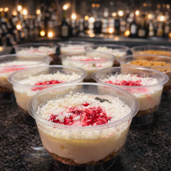 6 potjes witte chocolade/frambozen cheesecake