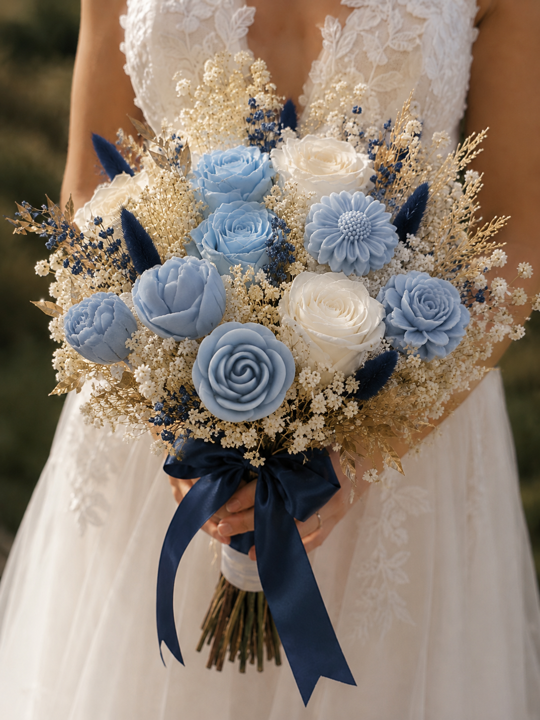 Bouquet mariée " L'inoubliable " bleu d'azur - parfum adoucissant