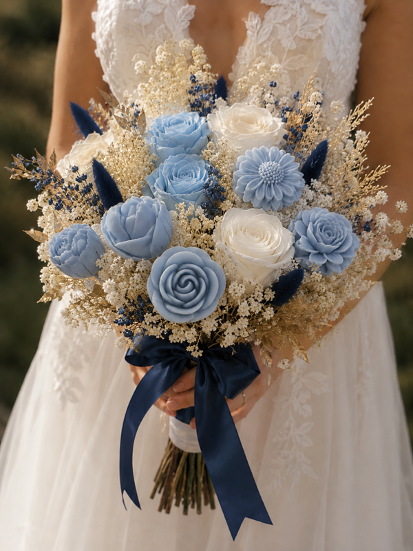 Bouquet mariée " L'inoubliable " bleu d'azur - parfum adoucissant