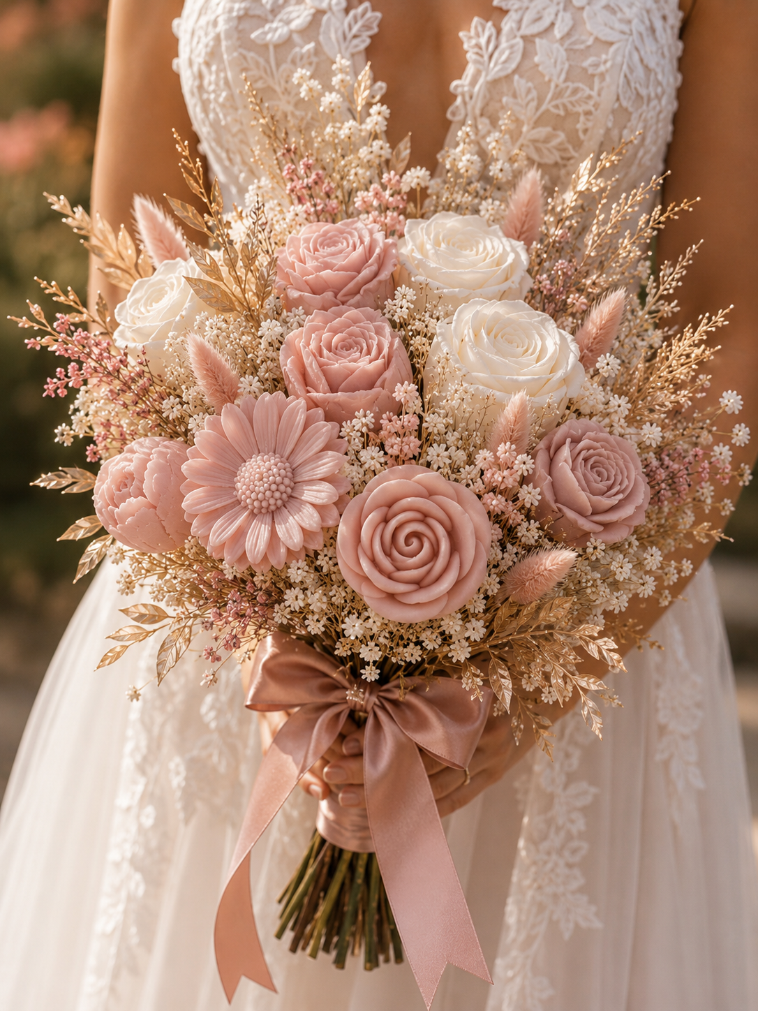 Bouquet mariée " L'inoubliable " rose & champêtre  - parfum adoucissant