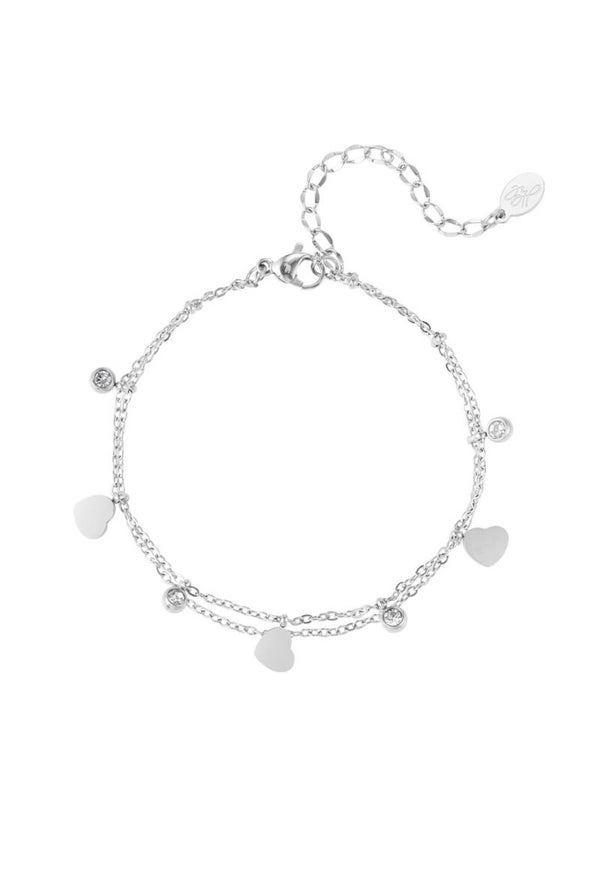 Bedel armband met harten en diamanten - zilver kleur