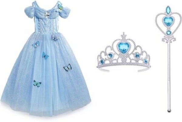 Prinses jurk lichtblauw met vlinders