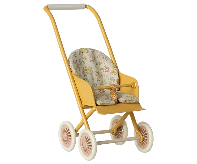 Maileg - Metalen kinderwagen, Buggy, Stroller, Baby mice - Yellow