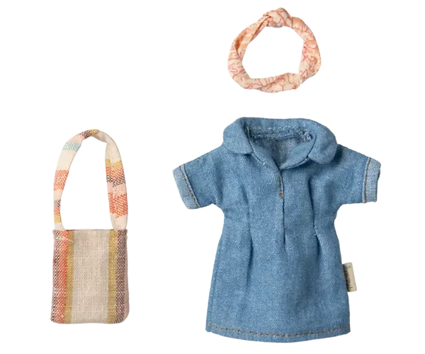 Maileg - Jurk en tas, Moeder muis, Denim dress and bag, Mum mouse