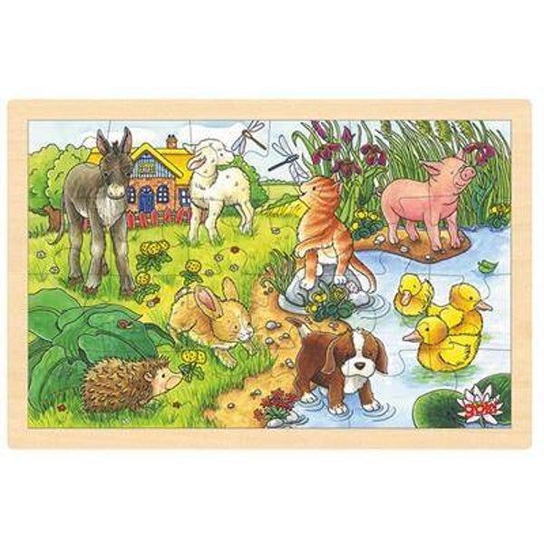 Goki - Houten Puzzel Baby Boerderijdieren