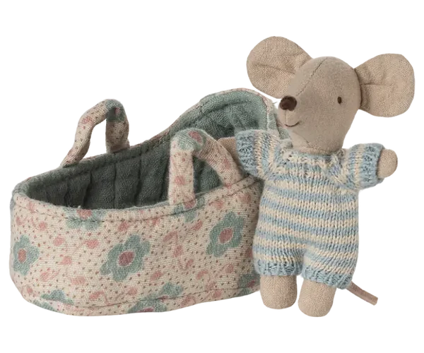 Maileg - Babymuis in reiswieg, Baby mouse in carry cot - Blue