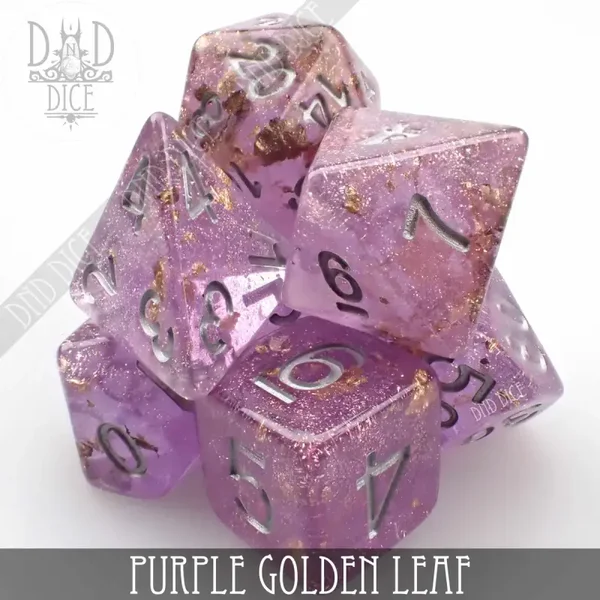 D&D Dice - Purple Golden Leaf