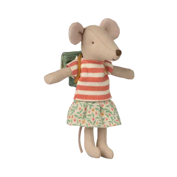 Maileg - Grote zus muis met rugzak, Tricycle mouse, Green