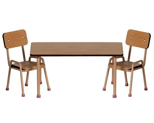 Maileg - Tafel en stoelen, Table and chair set, Mouse - Dark powder