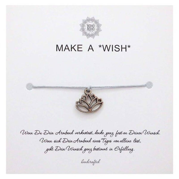 Make A *Wish* - Wunscharmband / Glücksarmband * LOTUS Blume Silber * Geschenk