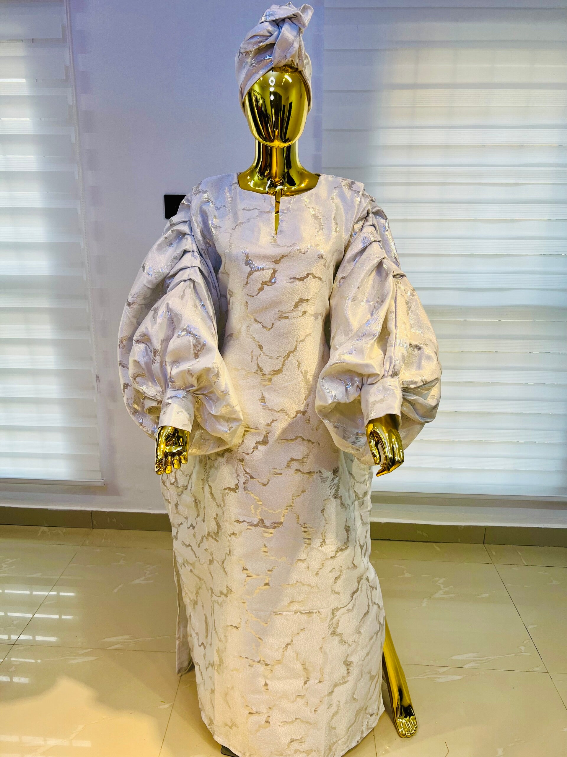 Helena Luxury European Brocade Bubu Dress Elegant One-Size Fit with Adjustable Length