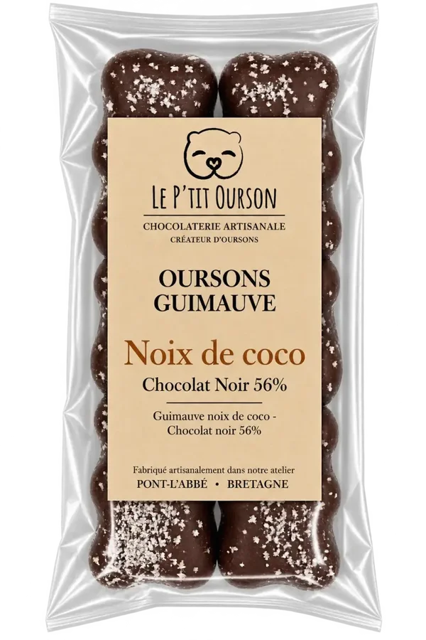 Oursons guimauve noix de coco - Chocolat noir 56%