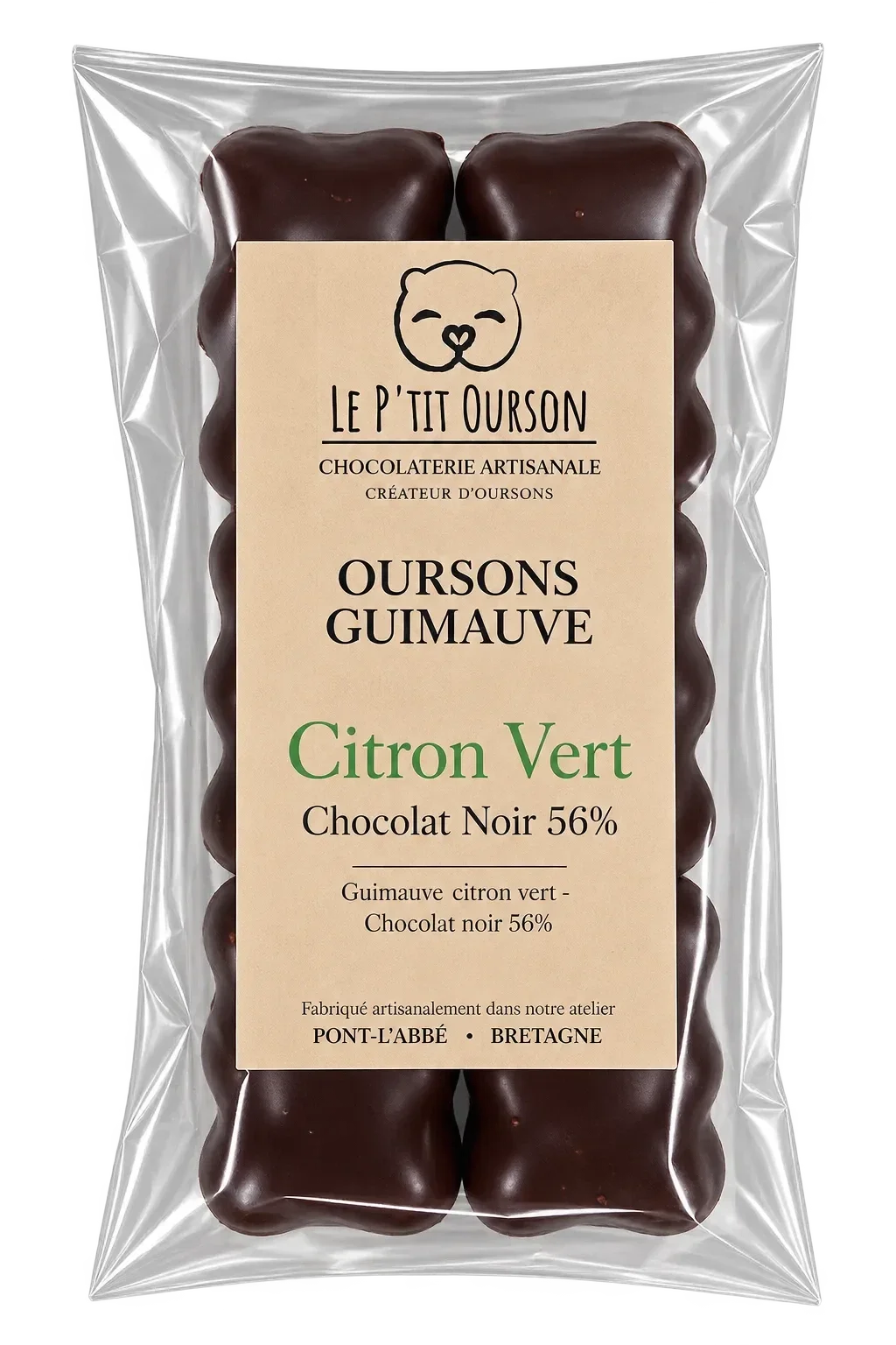 Oursons guimauve citron vert - Chocolat noir 56%