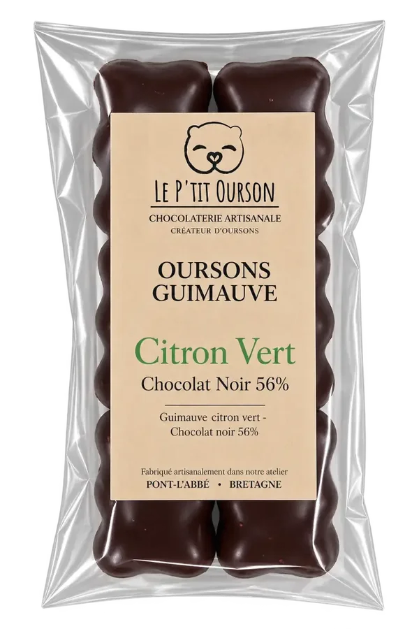 Oursons guimauve citron vert - Chocolat noir 56%