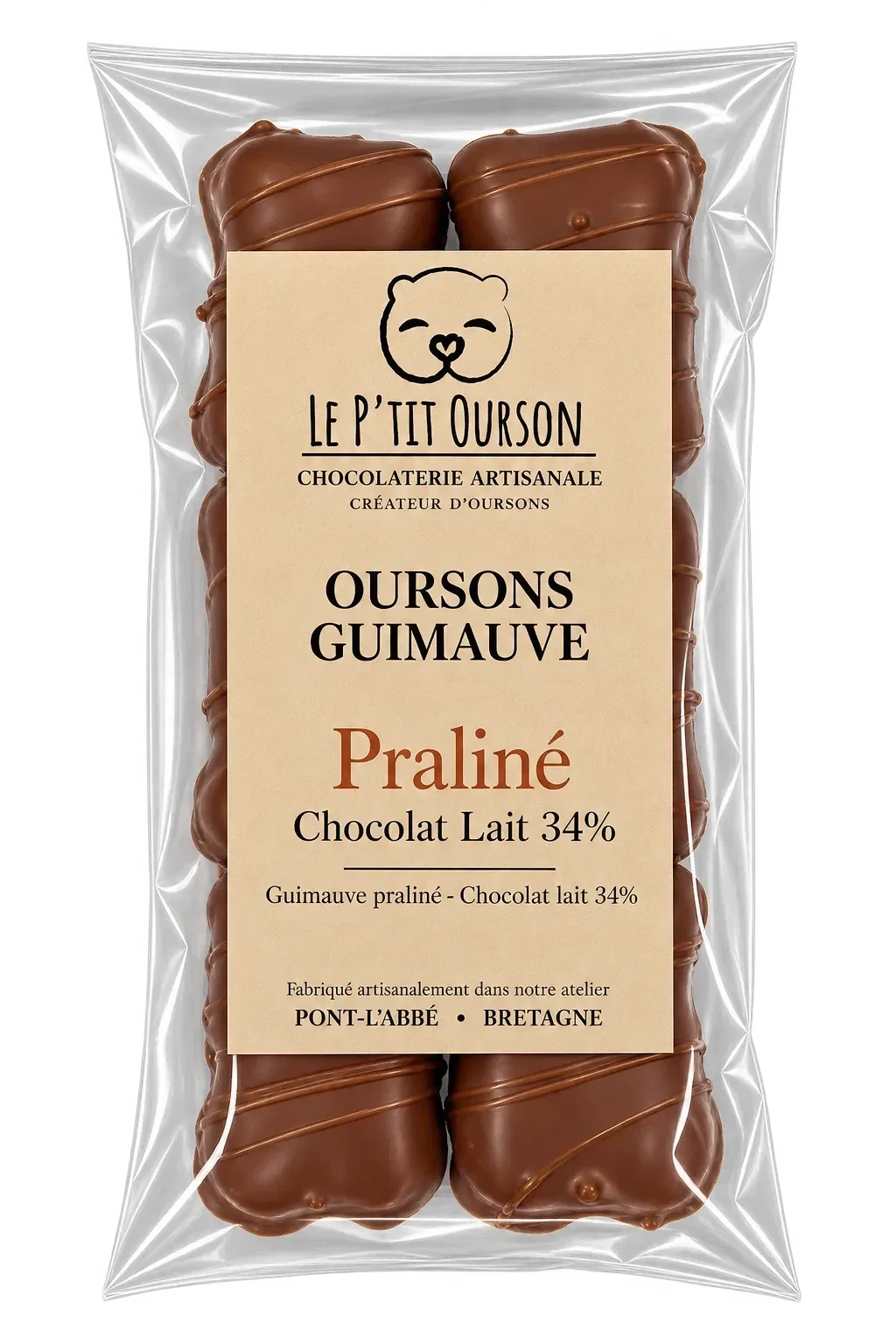 Oursons guimauve Praliné - Chocolat lait 34%