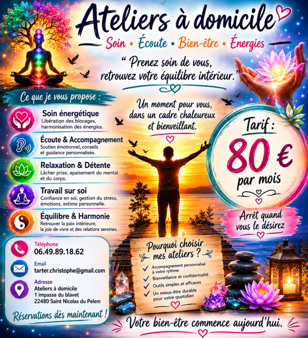 ✨🌙 ATELIERS À DOMICILE et à Distance  – BIEN-ÊTRE & ÉNERGIES 🌙✨