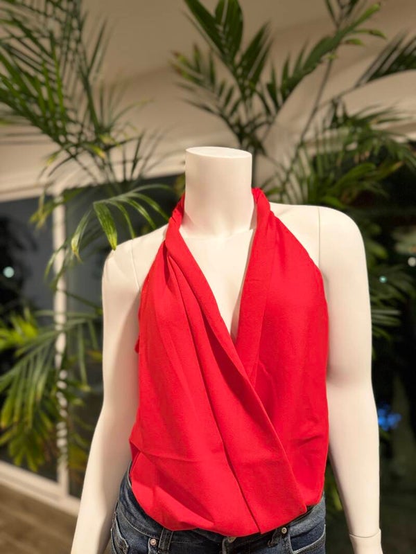 Red Surplice Bodysuit