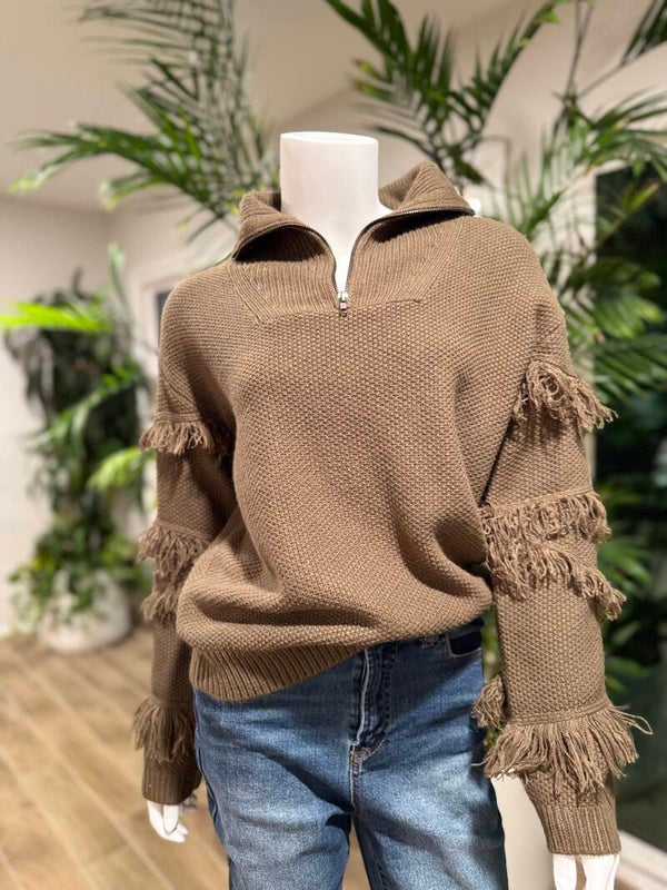 Olive Long Sleeve Zip Up Sweater