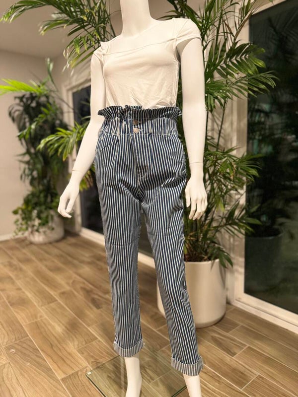 High Waisted Denim Stripe Pants