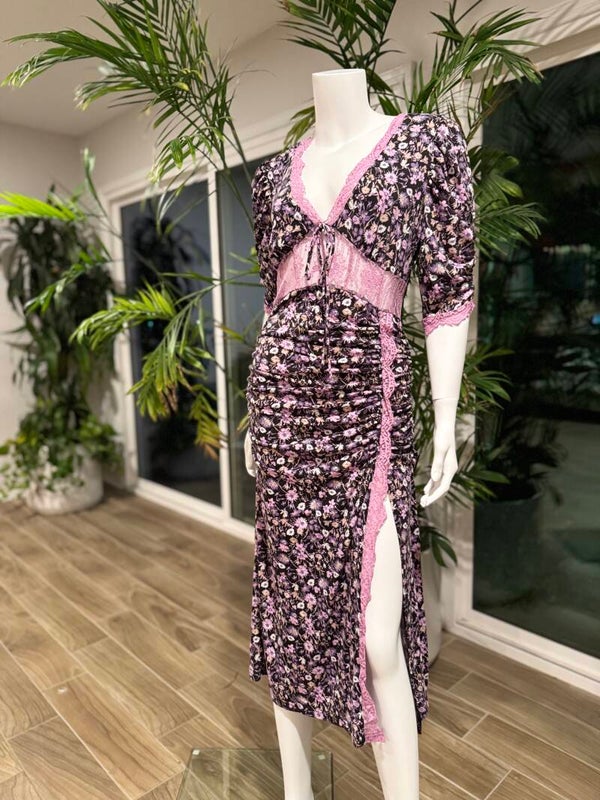 Black/Lavender Floral Midi Dress