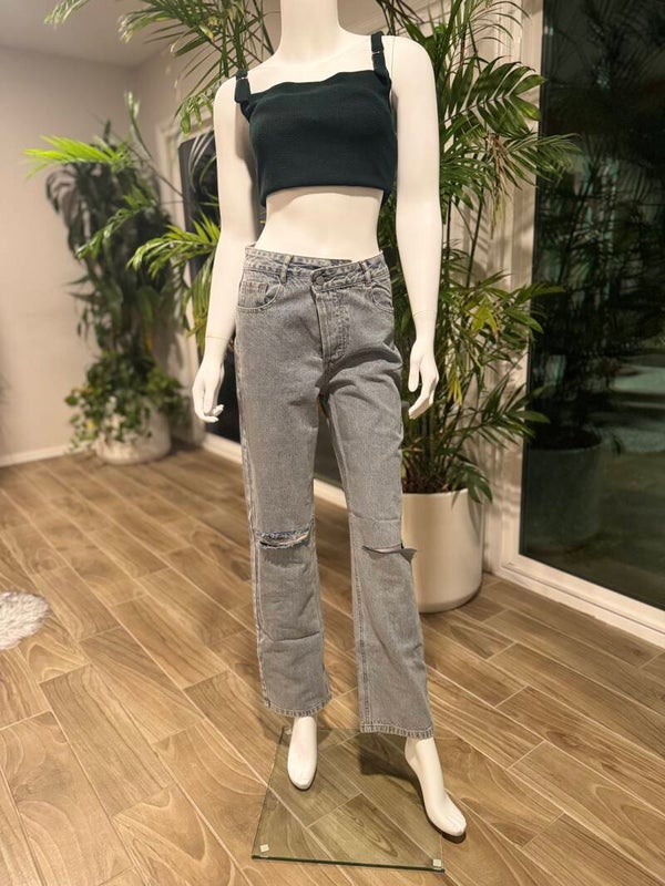 Asymmetric Denim Distressed Jeans