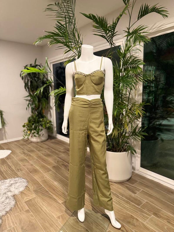 Olive Top & Pants Studs 2pc. Set