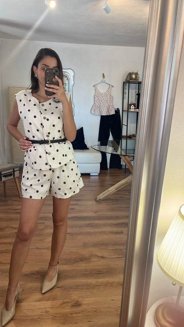 Completo a pois misto lino e cotone