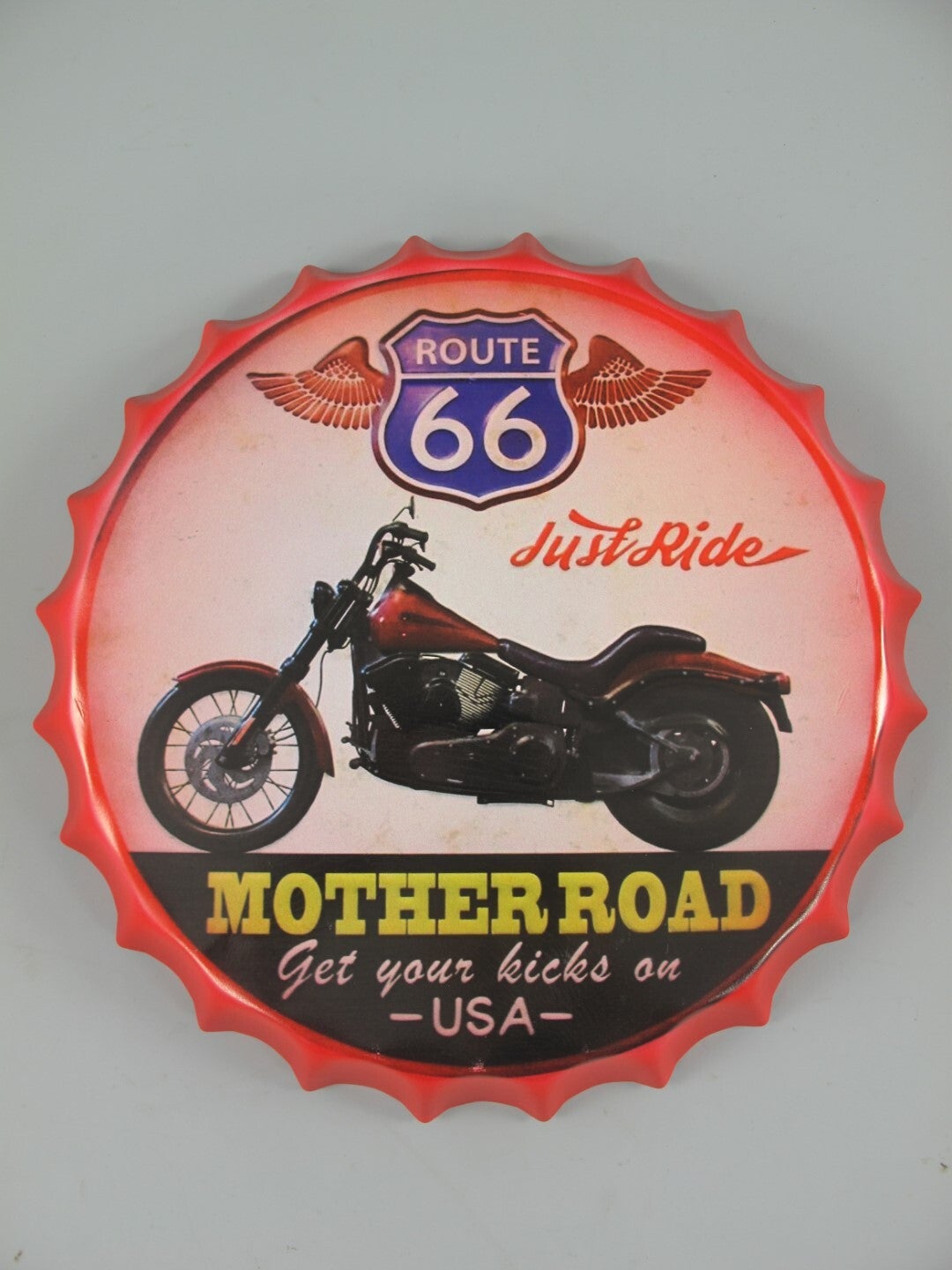 Mother road ,Route 66 metalen wandbord in vorm van een dop