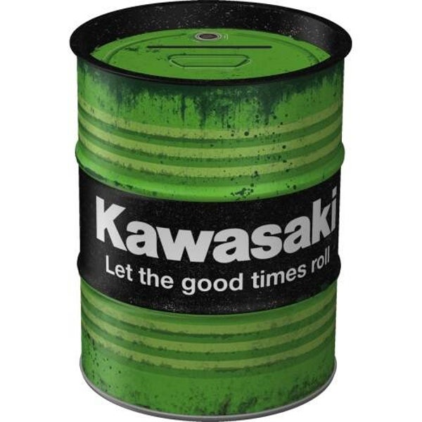 Kawasaki , groen met zwarte metalen spaarpot .