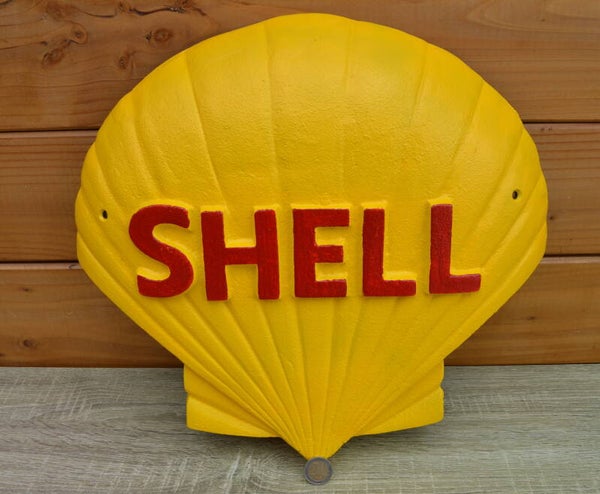 Shell , schelp gietijzeren wandbord groot model.
