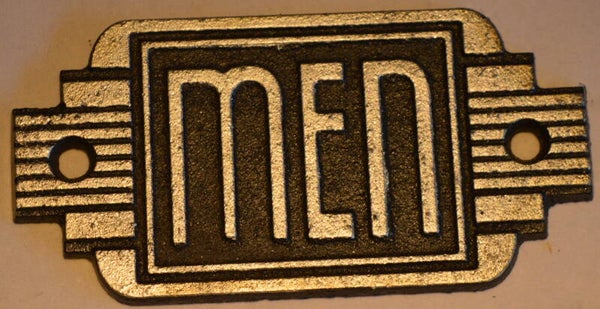 Men , art deco style  gietijzeren deurbord.