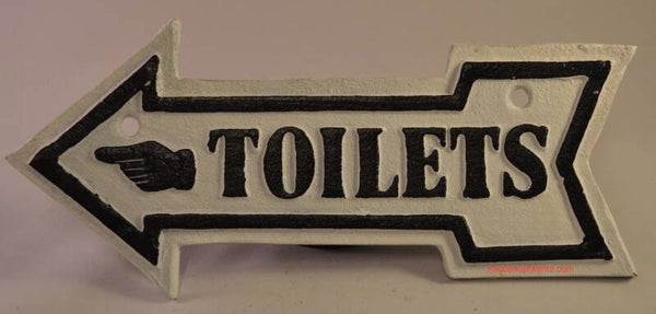 Toilets ,  pijl gietijzeren wandbord .