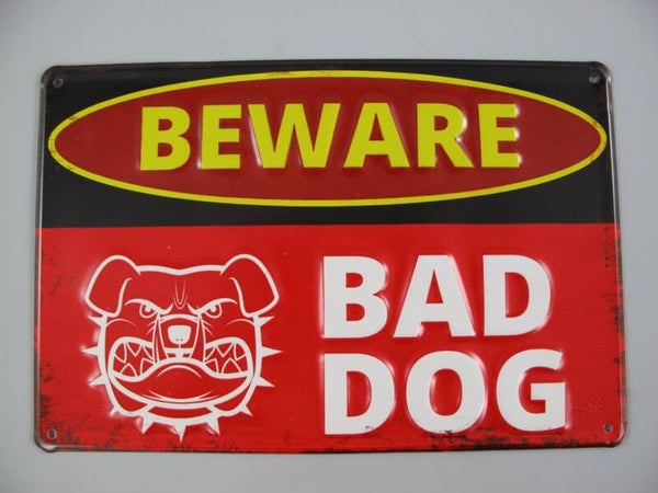Beware , bad dog metalen wandbord.