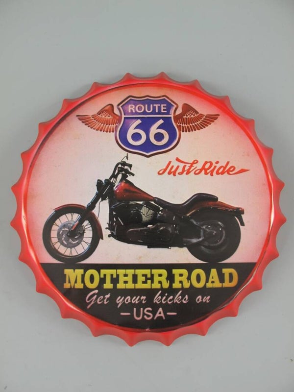 Mother road ,Route 66 metalen wandbord in vorm van een dop