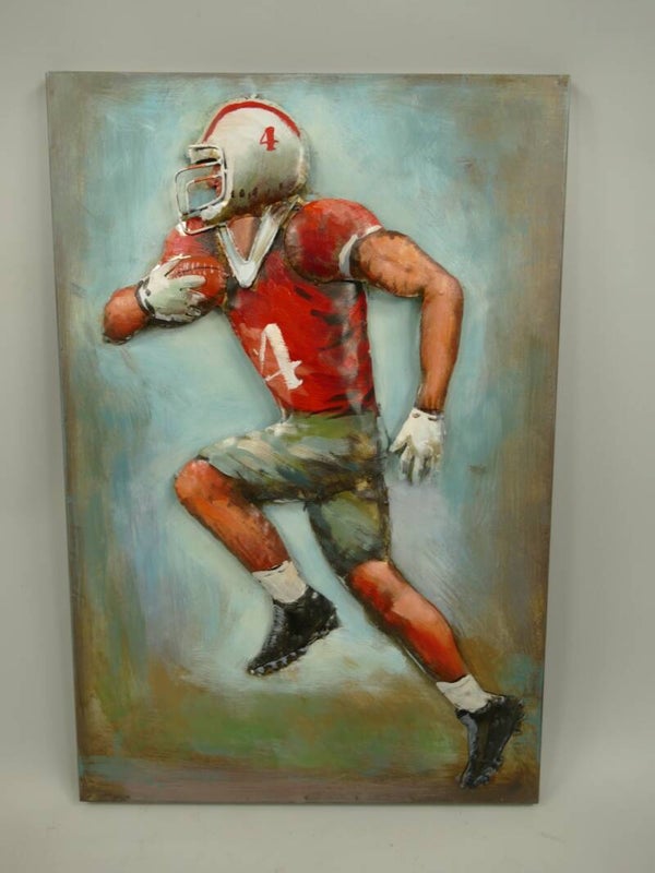 Rugby speler metalen 3d wandbord erg mooi