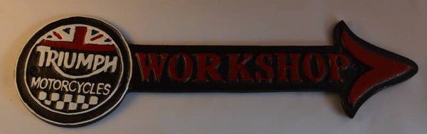 Triumph , workshop gietijzeren pijl wandbord.
