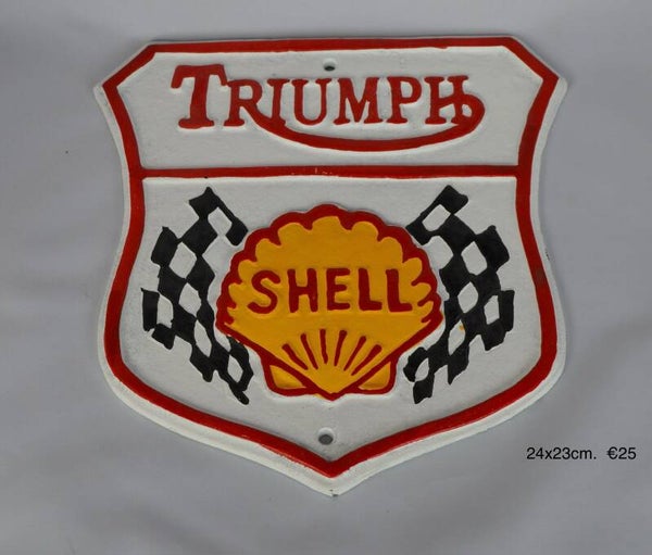 Triumph shell zeer mooi gietijzeren wandbord