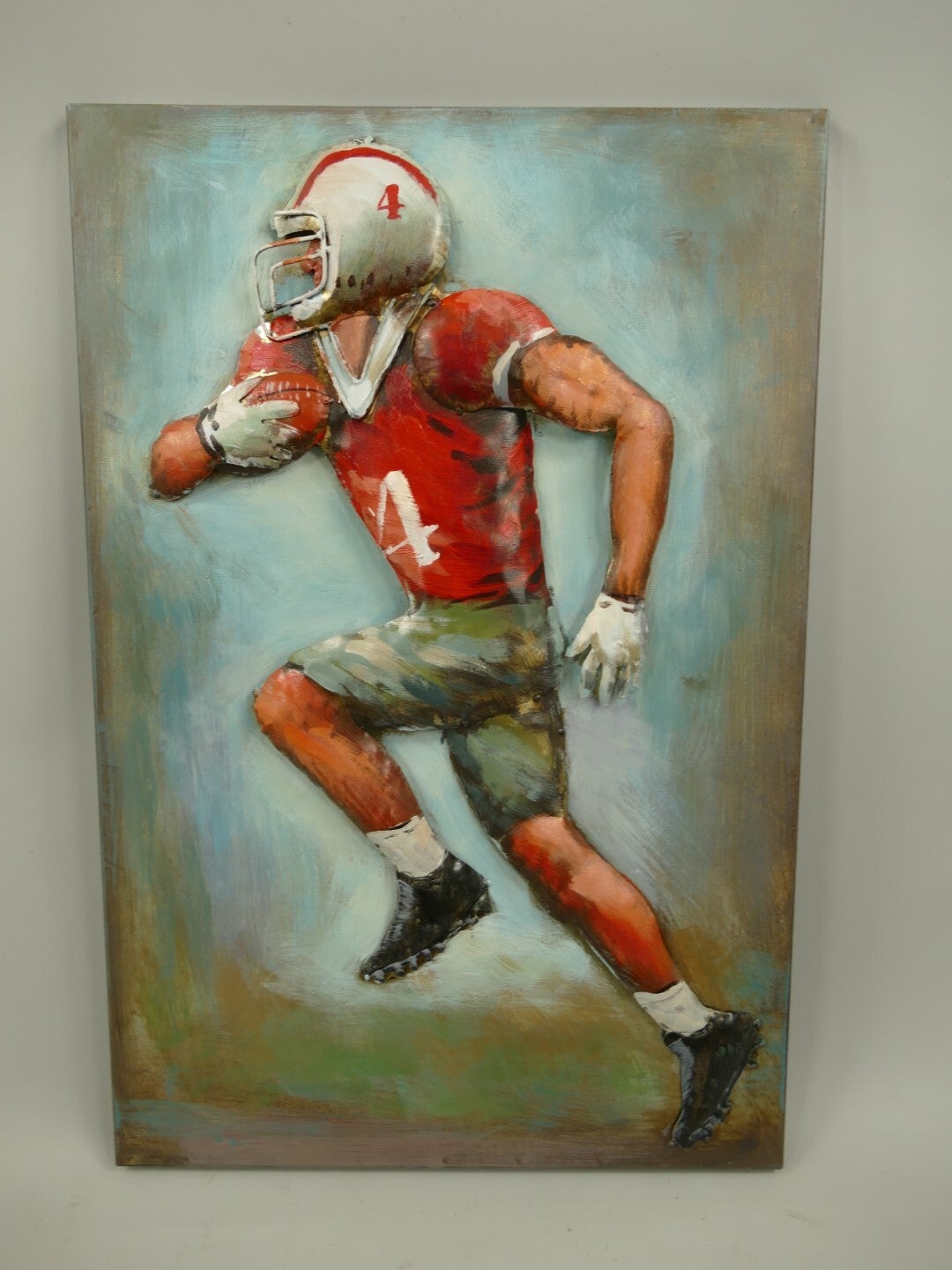 Rugby speler metalen 3d wandbord erg mooi