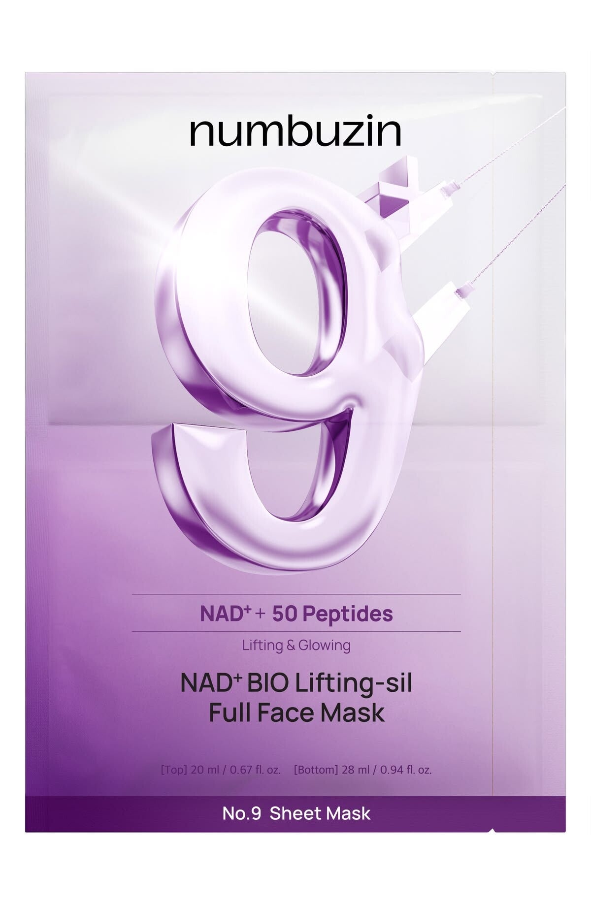 Numbuzin – No.9 NAD+ Bio Lifting-sil Full Face Mask, 28ml, 1 piece