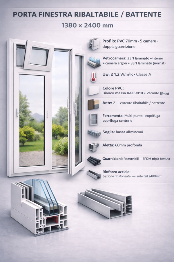 Porta Finestra PVC a 2 ante — 1380×2400h