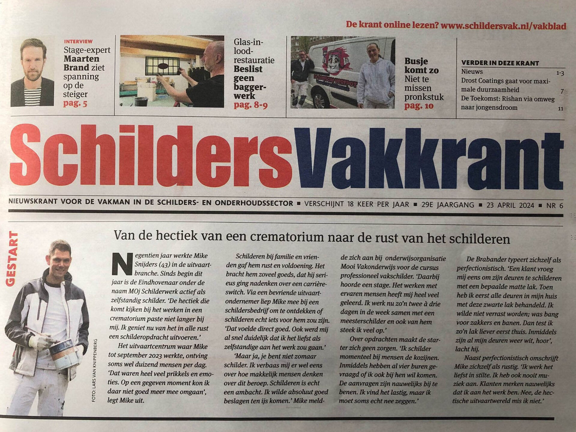 Voorpagina van Schilders Vakkrant met artikel van MOj Schilderwerk uit Eindhoven