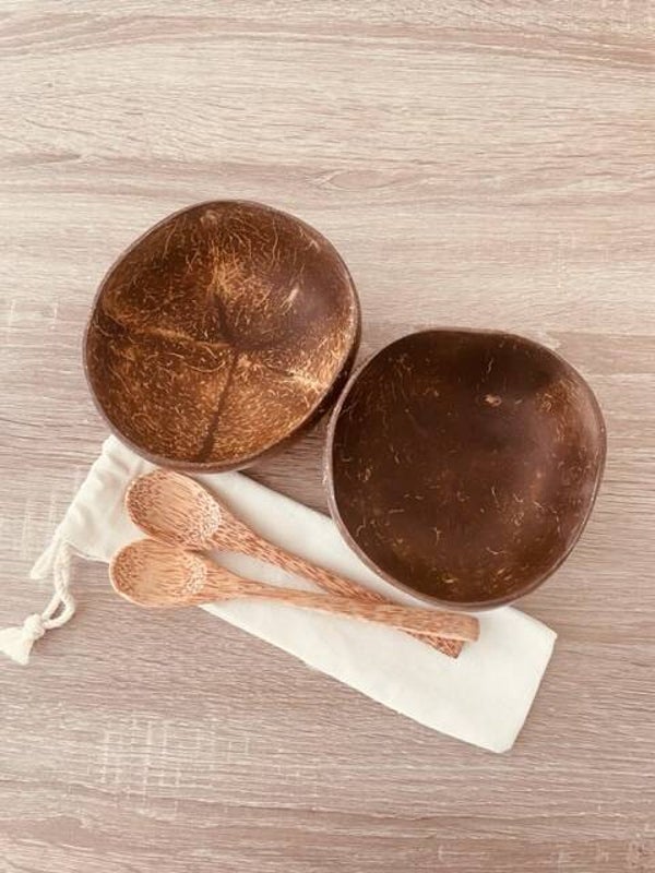 Set Kokosnootschalen + 2 Lepels