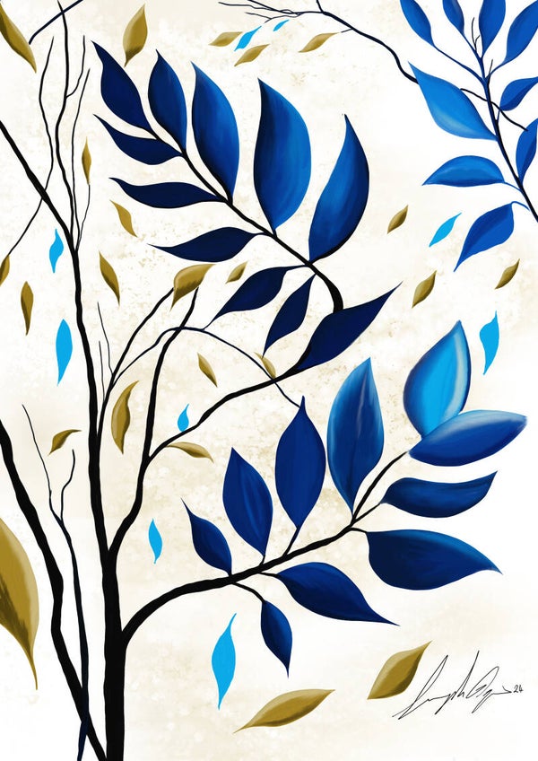 Blue leafs with gold