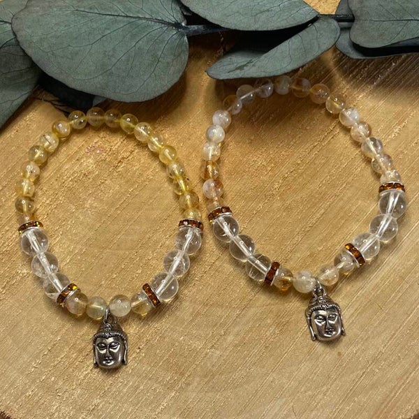 Citrien-bergkristal armband met boedah hangertje
