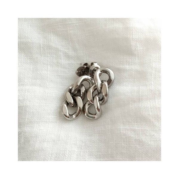 Oorstekers Cuban ketting zilver