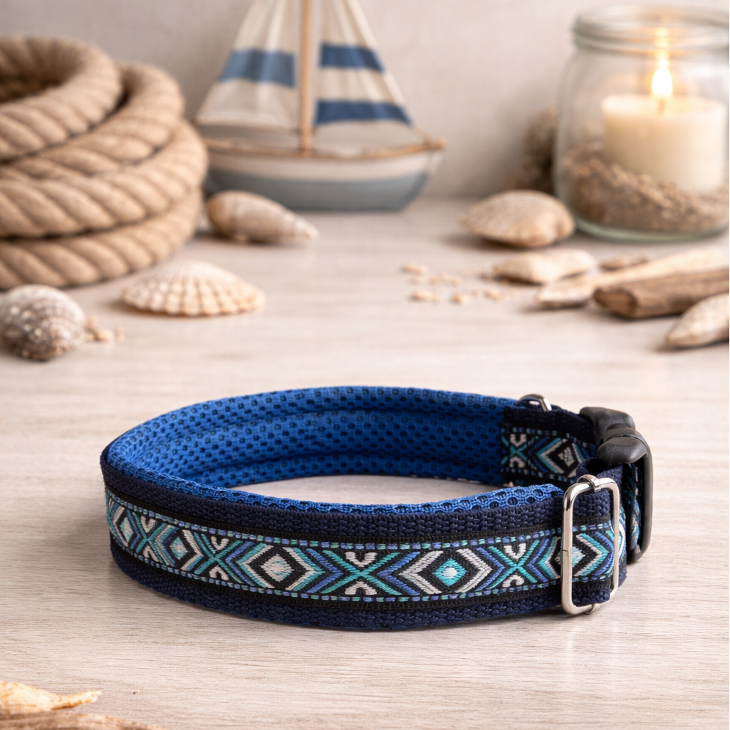 Hundehalsband "dunkelblaue Rauten"