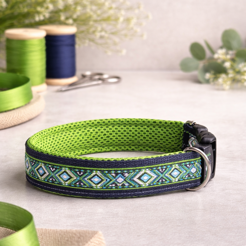 Hundehalsband "grüne Rauten"
