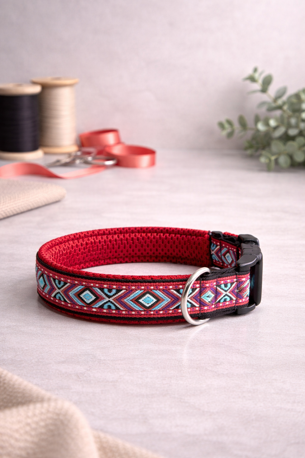 Hundehalsband "rote Rauten"