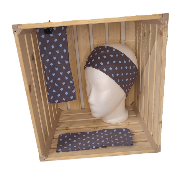 Stirnband-grau mit hellblauen Sternen